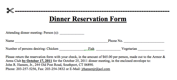 Dinner Reservation Form